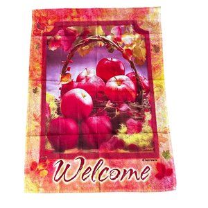 Outdoor Garden Flag Welcome Apples Fall Leaves Autumn Gail Marie 37 inch Red